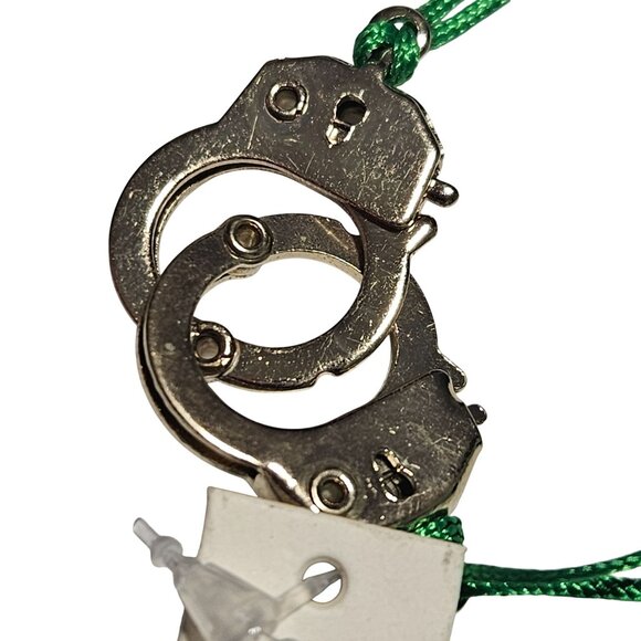 Handcuff Charm Pendant Green Cord Bracelet Adjustable Lead Nickel Jewelry Women - Picture 2 of 5